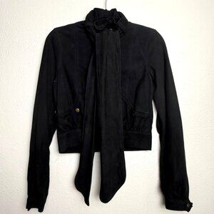 Mike & Chris Black Suede Crop Jacket w/ Removable Tie Neck Size S